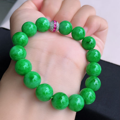 翠秦之皇冰翠绿圆珠手串 玉石老坑种天然翡翠A货高档礼物收藏正品