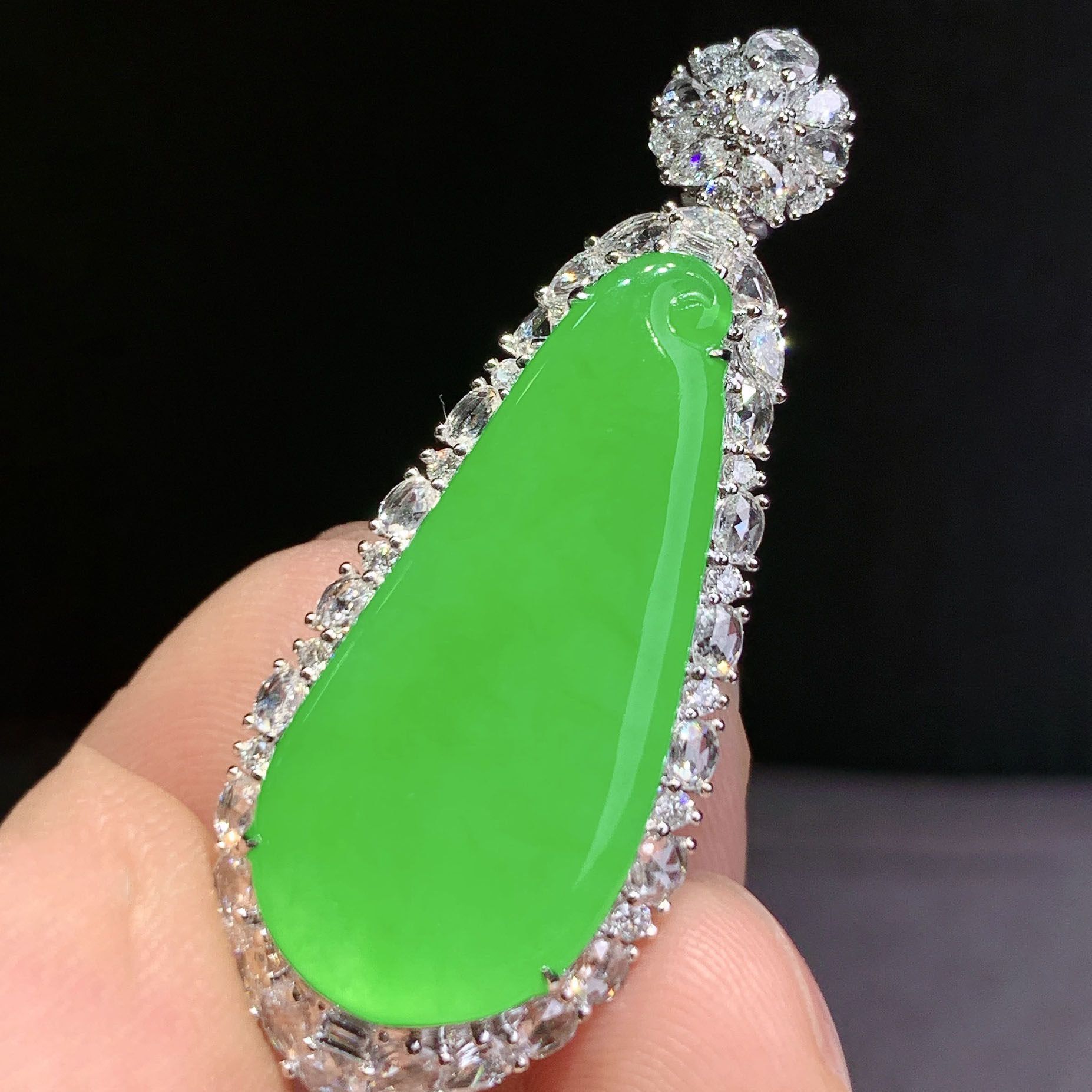 翠秦之皇冰阳绿福瓜 18k金镶嵌天然缅甸翡翠A货水润细腻种老