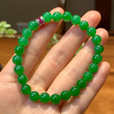 翠秦之皇冰种正阳绿珠珠手串 玉石老坑种天然翡翠A货