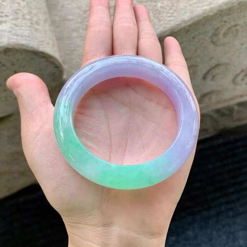 翠秦之皇冰春彩正圈手镯圈口52 玉石老坑种天然翡翠A货