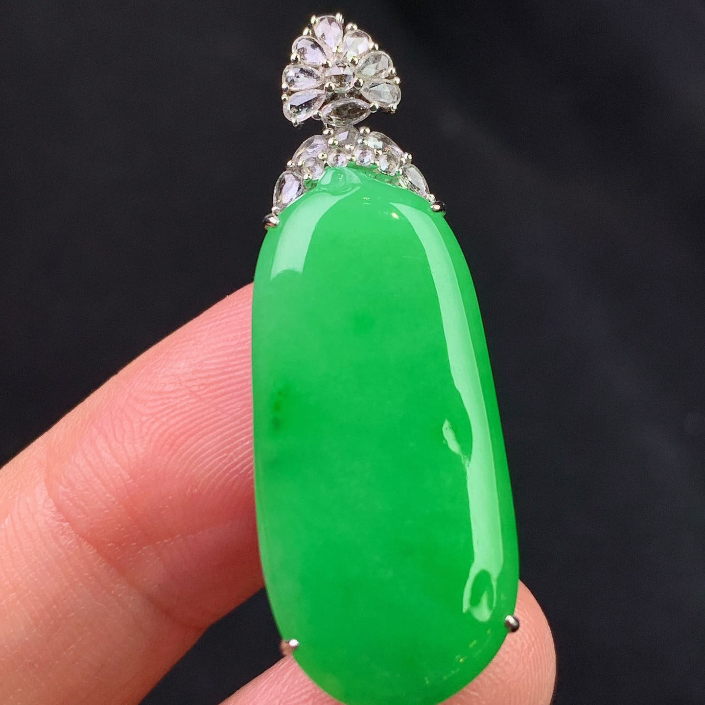 翠秦之皇冰阳绿福瓜吊坠 18k金镶嵌天然缅甸翡翠A货水润细腻种老