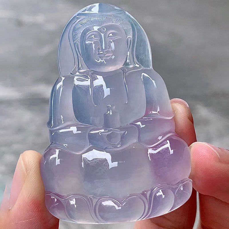 翠秦之皇玻璃种紫底大观音吊坠 天然翡翠A货缅甸玉石通透种老水润