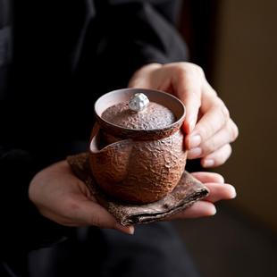 纯手工粗陶茶壶复古老岩泥泡茶器家用陶瓷功夫茶具手抓壶
