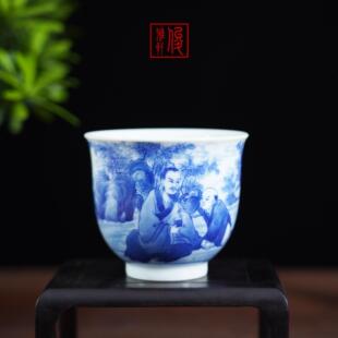 景德镇手绘陶瓷茶器单杯青花细工·人物主人杯