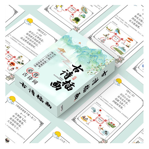 110张古诗词插画小卡儿童学生学习诗词注释早教知识启蒙益智卡片