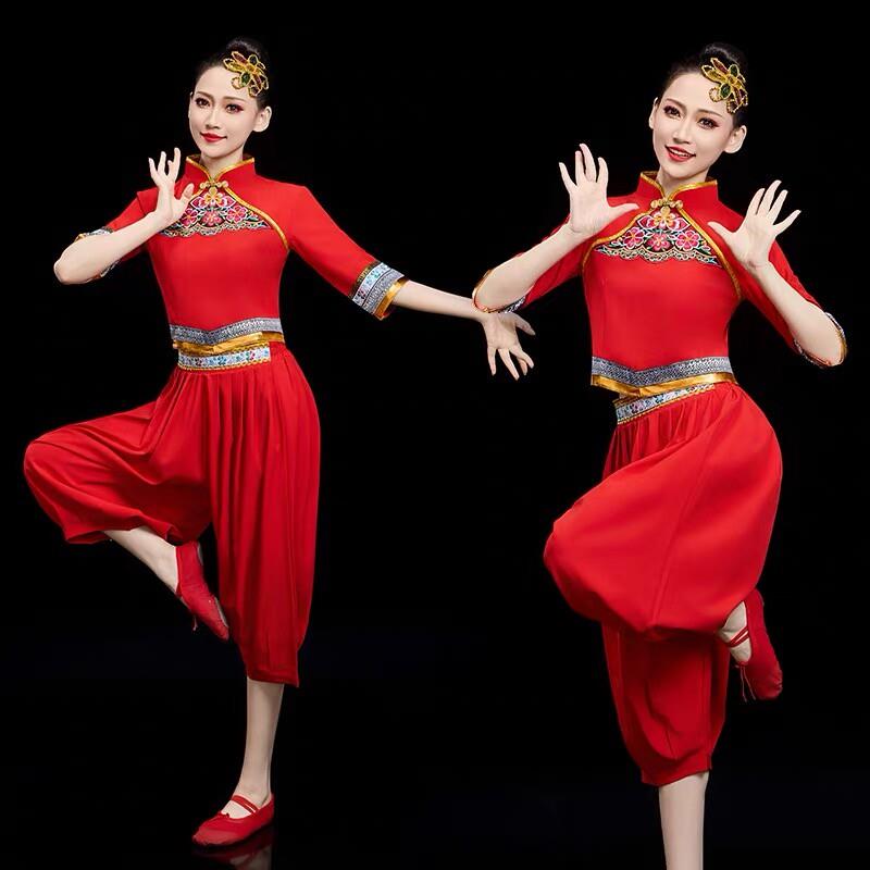 韩式新款秧歌腰鼓服女中国风中老年广场舞扇子民族演出服新款古典