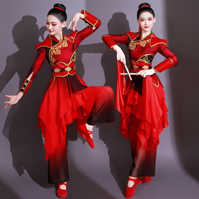 韩式打鼓服演出服女中国风锣鼓腰鼓水鼓舞蹈秧歌民族服装古装侠客