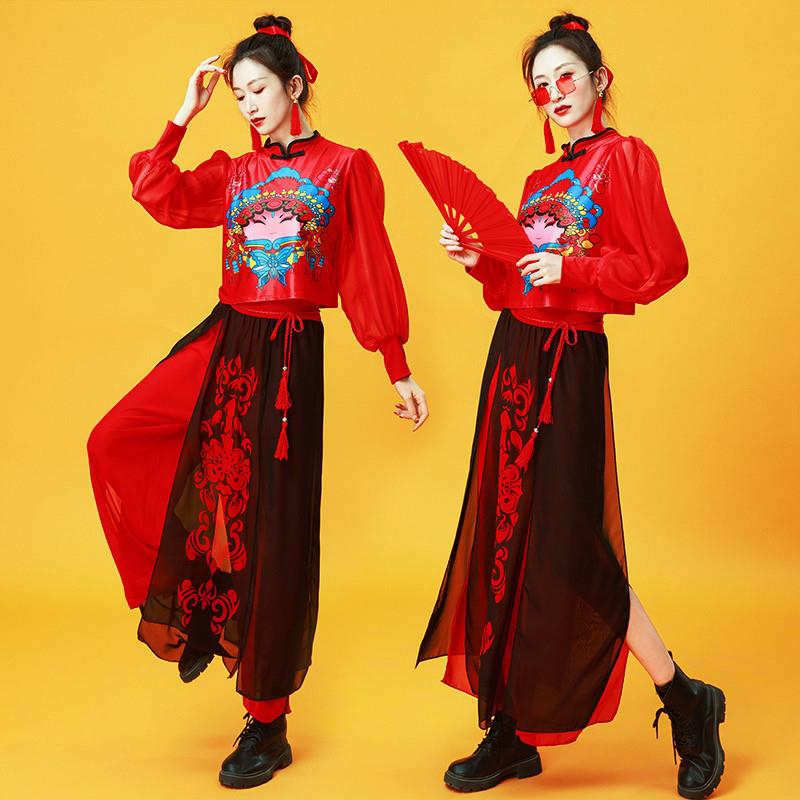韩式新款成人腰鼓舞服女打鼓秧歌广场风中国舞喜庆演出舞台套装古