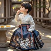 男孩帅气唐装 男童汉服古风马面裙套装 国风古装 儿童新中式 2025新款