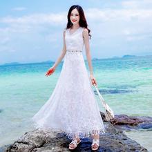 蕾丝连衣裙新款夏季背心长裙白色仙女超仙甜美沙滩裙海边度假裙子