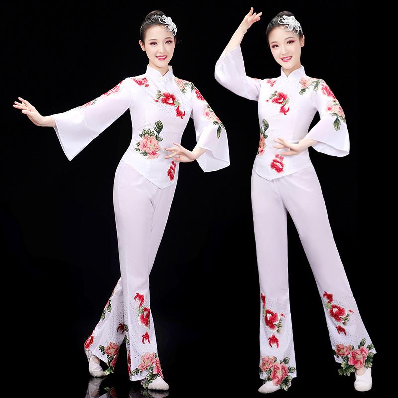 秧歌服演出服女2025新款舞蹈服装扇子舞胶州腰鼓服广场舞白色套装