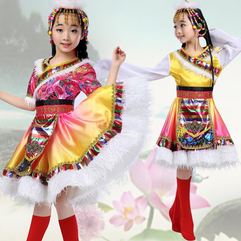 韩式服饰儿童藏族舞蹈服装演出服藏族水袖新款女童少数民族表演服
