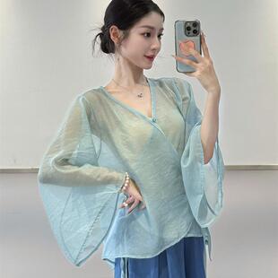 古典舞身韵交叉v领纱衣女宽松仙气飘逸舞蹈上衣中国舞形体练功服