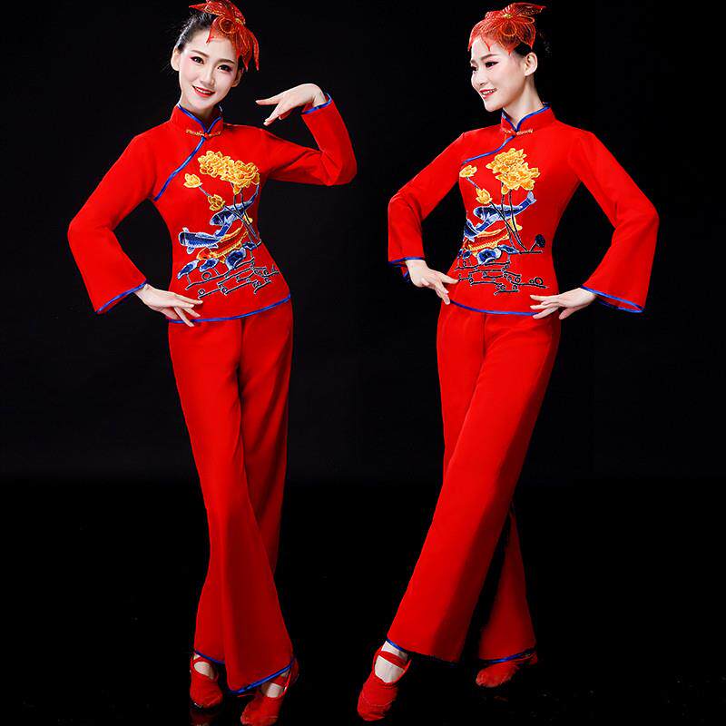 秧歌服演出服2025新款中老年腰鼓队舞蹈服装女扇子舞台广场舞成人