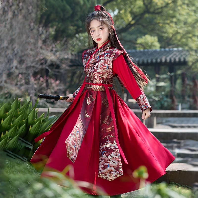 花木兰儿童服装女童汉服中国风女侠古装演出武侠风锦衣卫将军剑客 - 实物图