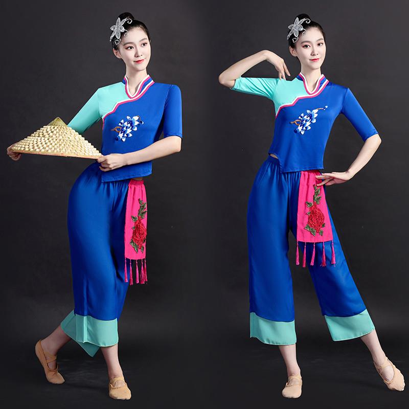 韩式青花瓷民族服女装 舞新款广场斗笠舞蹈服 秧歌风中老年2025服