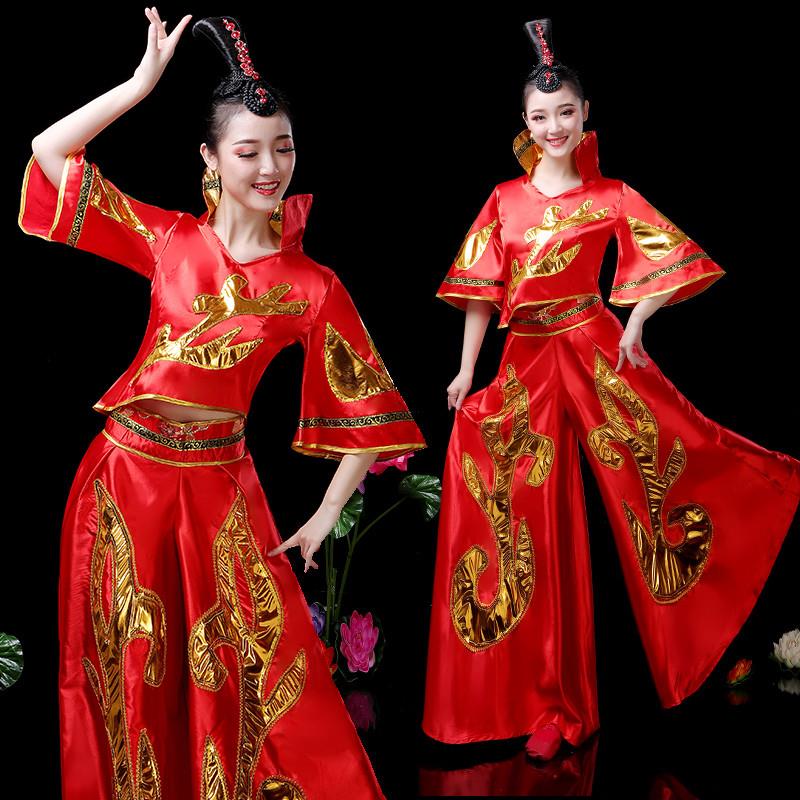 韩式秧歌服打鼓扇子舞蹈服装新款中国风演出服腰鼓队喜庆女套装服