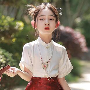 搭配马面裙的上衣女童儿童白色衬衫单件中式国风汉服2025新款套装