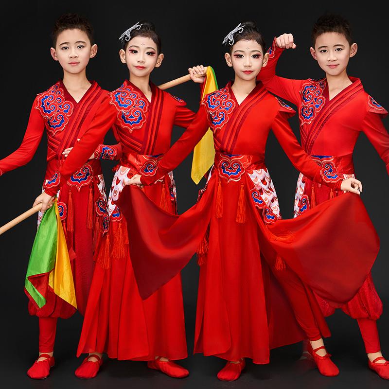 韩式六一儿童演出服男女童秧歌古典舞中国服装武术服打鼓风表演舞