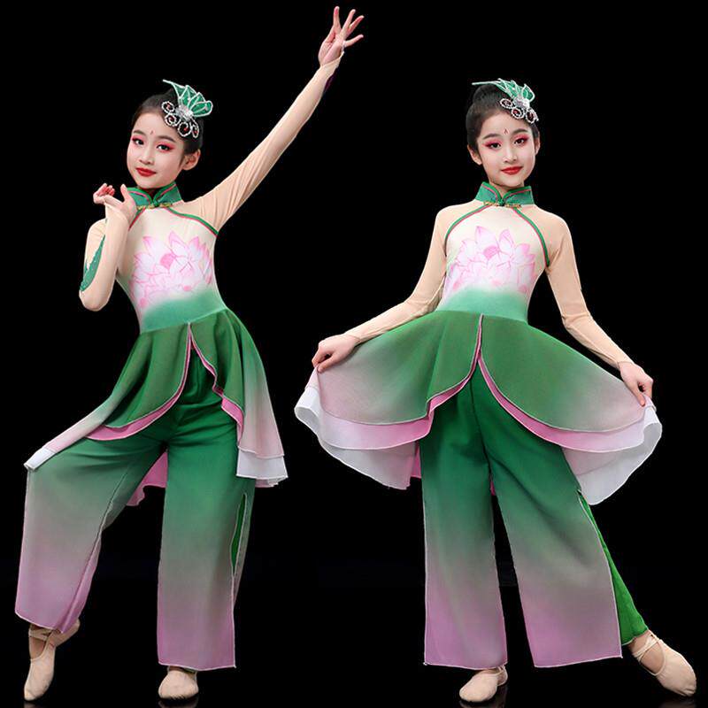 韩式儿童优雅表演服装女孩的伞舞莲花扇舞服装古典舞秧歌服装舞蹈