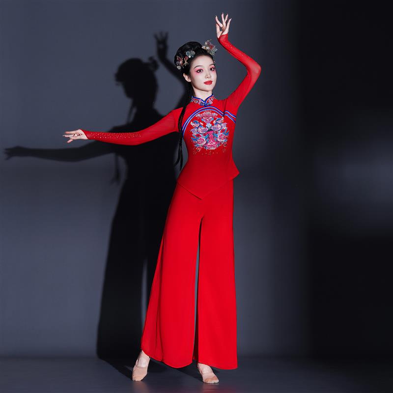 韩式陕北秧歌套装红色腰鼓服喜庆扇子舞演出服装广场舞古典跳舞舞