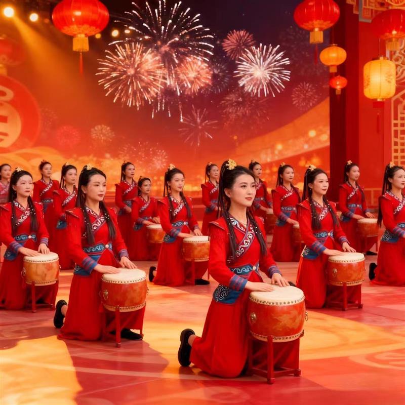 韩式民族风打鼓服女服喜庆服演出比赛服舞台服装秧歌腰鼓队广场舞