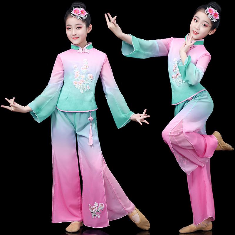 韩式儿童秧歌飘逸演出服2025新款舞台扇子舞套装飘女童服古典舞蹈