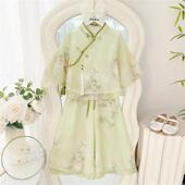 2025夏季 国风小女孩阔腿裤 新款 唐装 两件套 儿童新中式 女童汉服套装