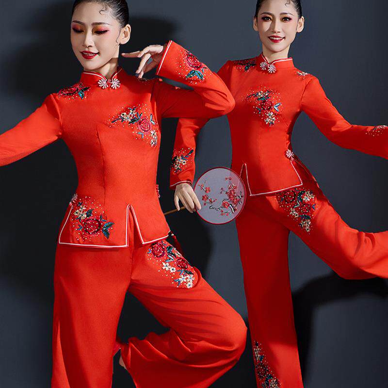 秧歌服演出服女广场舞套装中老年2025新款东北扇子舞红色
