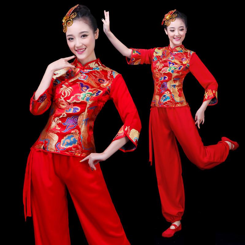 韩式中国秧歌服演出服民族舞套装打鼓新款风广场扇子舞蹈服装女腰