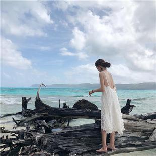 白色仙女裙三亚旅游衣服超仙沙滩裙女海边度假连衣裙性感吊带裙夏