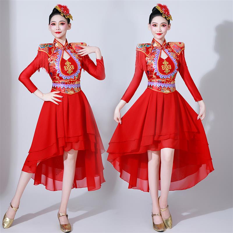韩式腰鼓锣鼓舞蹈服装女中国舞开场风现代喜庆水鼓舞套装打鼓服演