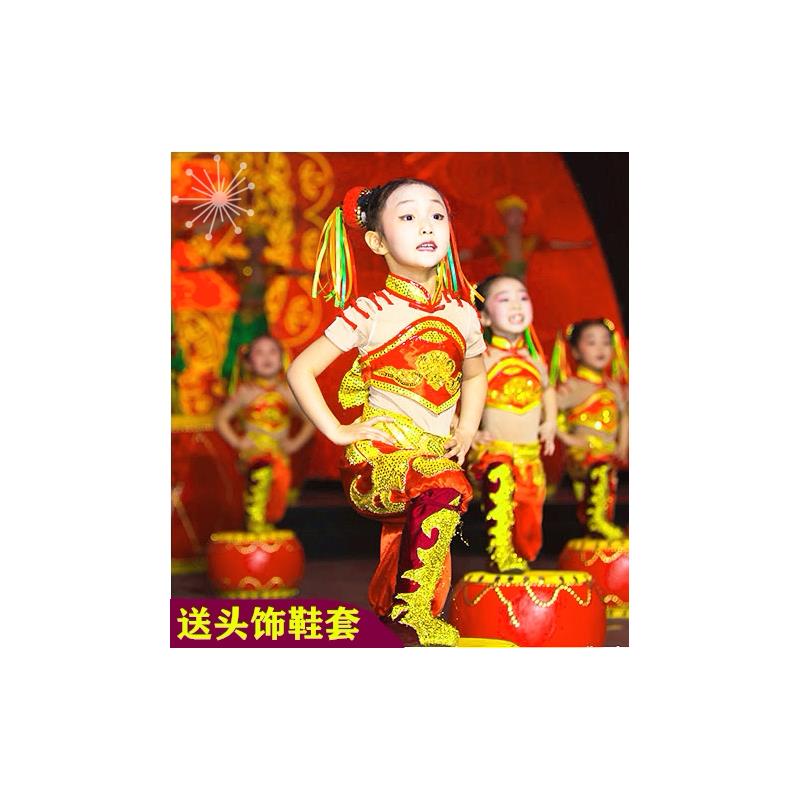 韩式六一儿童演出服喜庆打鼓服中国腰鼓风民族服幼儿园表演舞台秧