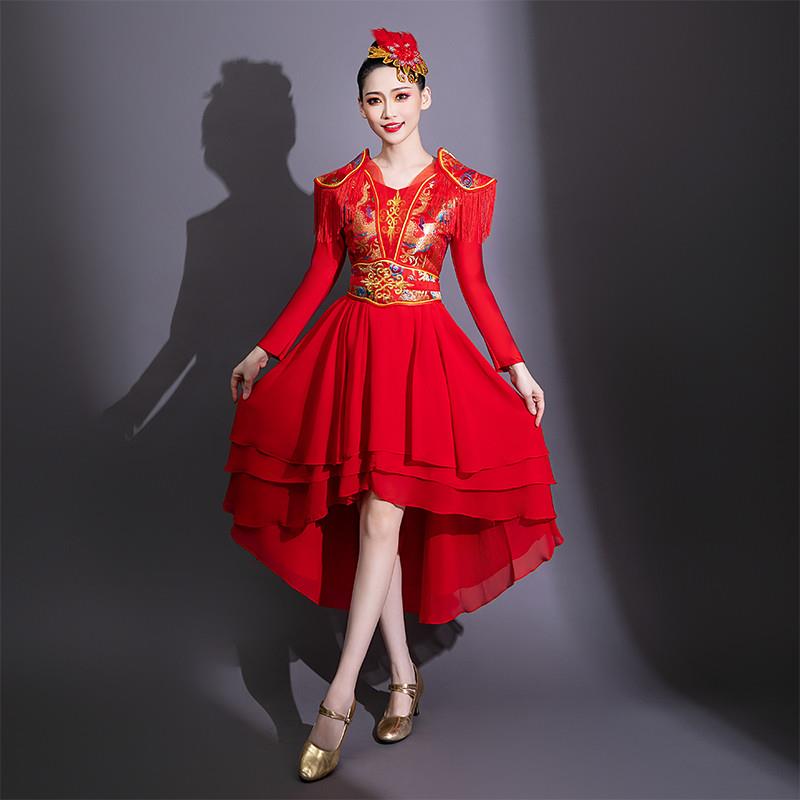 韩式打鼓演出服女中国舞鼓舞蹈服装现代快板腰鼓风水开场舞套装蓬