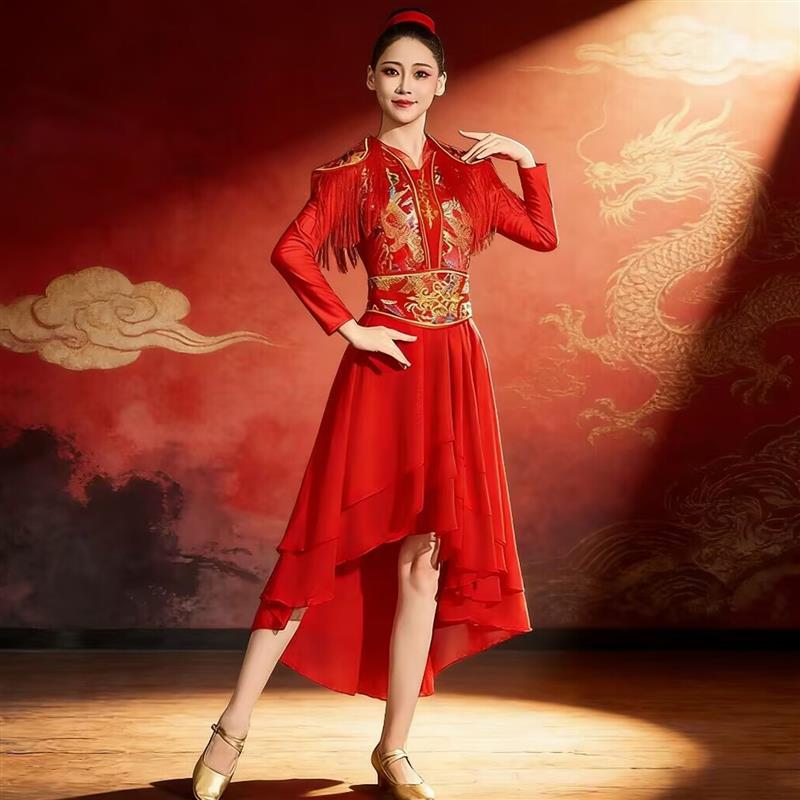 韩式锣鼓打鼓服装水鼓中国风喜庆快板舞蹈舞开场演出服现代腰鼓女