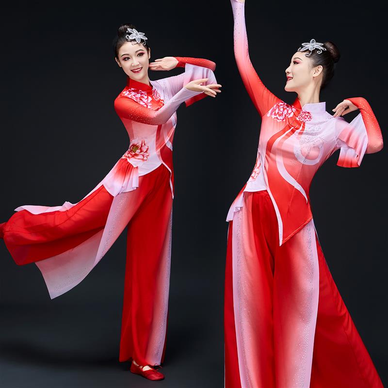 韩式腰鼓秧歌服演出服扇子舞中老年胶州红绸舞古典舞风中国飘逸女