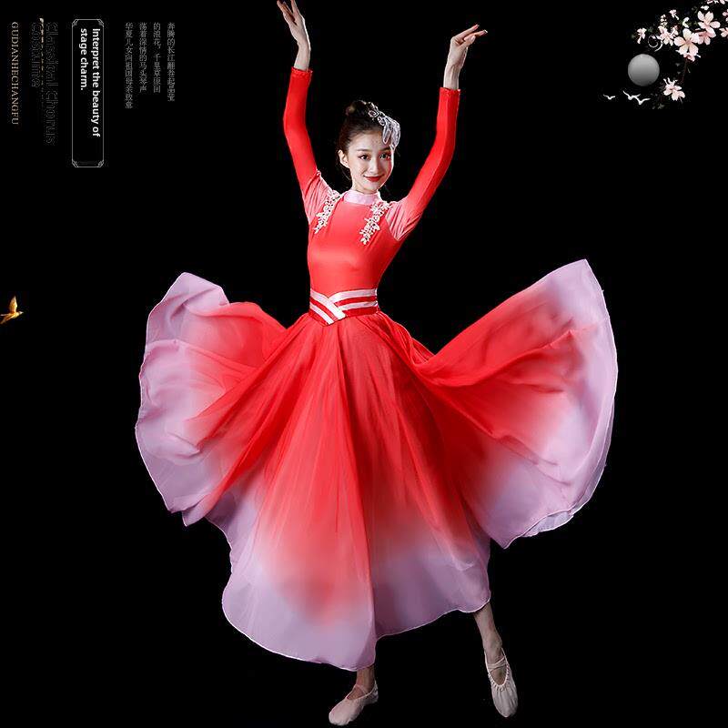 韩式中国灯光万开场古典舞儿童服装现代江舞大摆裙表演合唱服装
