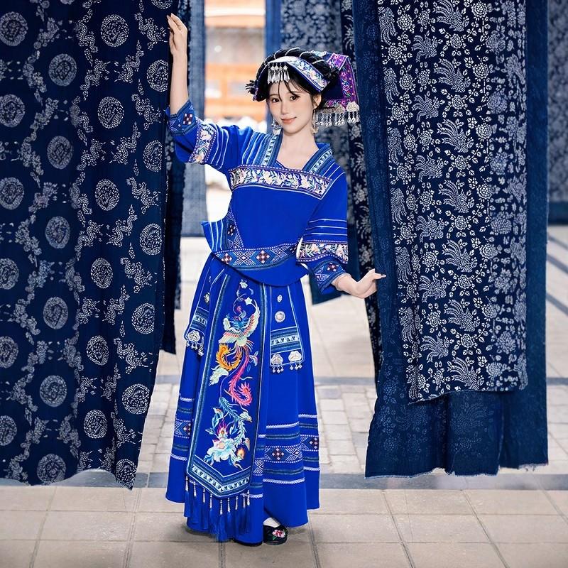 日本壮族服装女广西三月三少数民族苗族布依族成人舞蹈演出服饰长