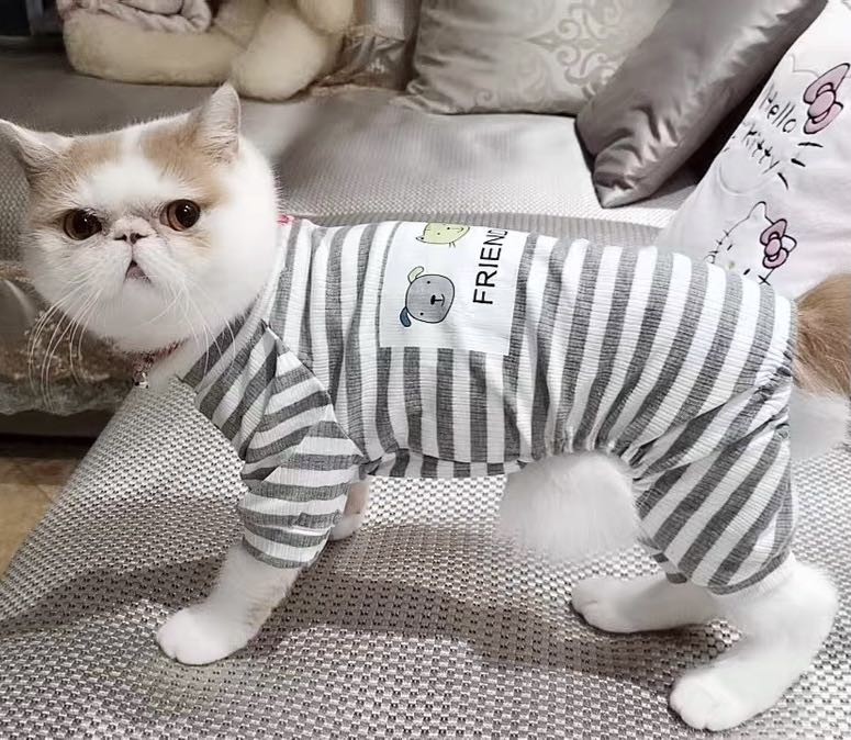 可爱舒适条纹猫咪衣服居家睡衣