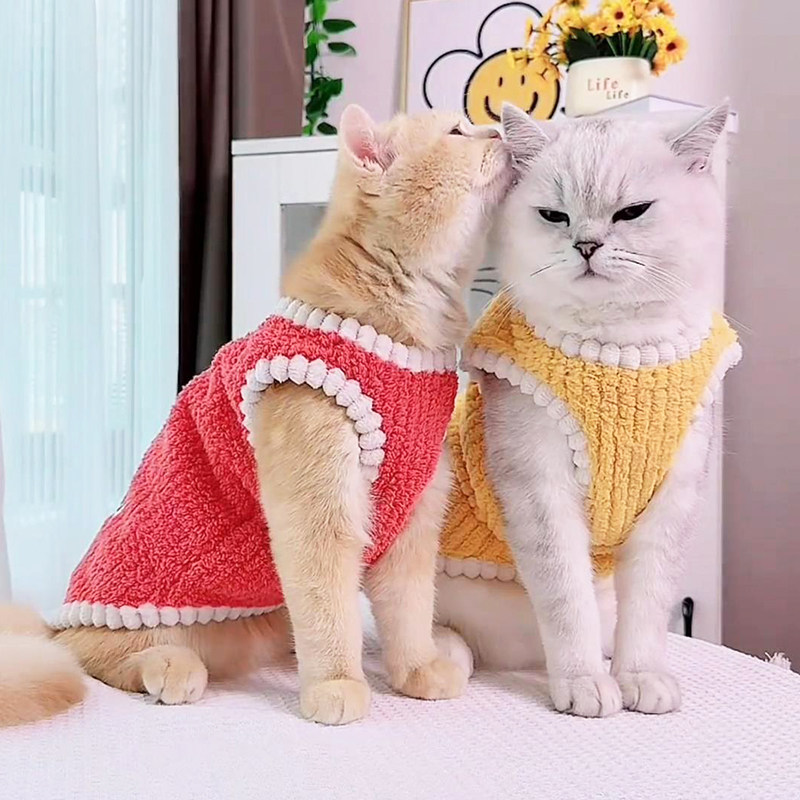 猫咪衣服秋冬加厚保暖小狗狗服装布偶蓝猫金渐层条绒背心宠物马甲