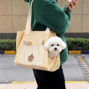 狗狗外出背包泰迪比熊宠物猫背包便携式手提单肩露头小型犬斜挎包