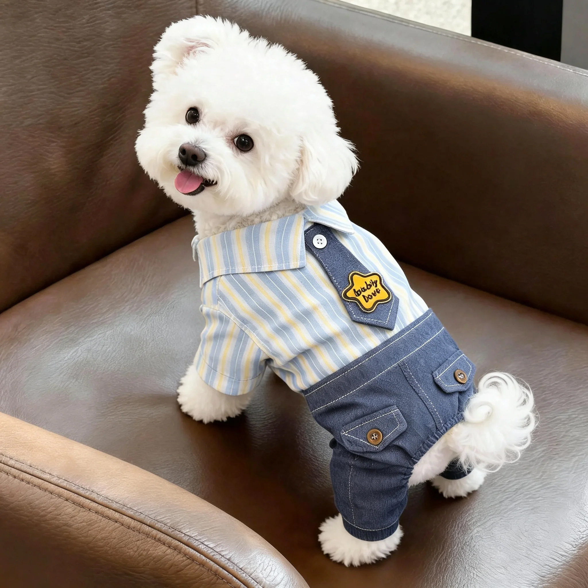 狗狗衣服夏季薄款四脚衣服春秋装泰迪比熊博美雪纳瑞牛仔衬衫服饰