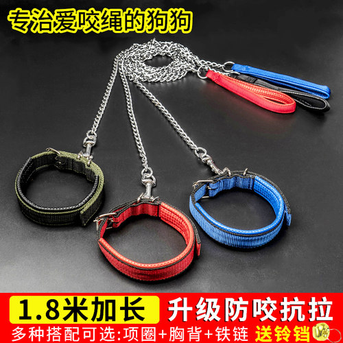 宠物遛狗绳防咬断小型项圈铁链