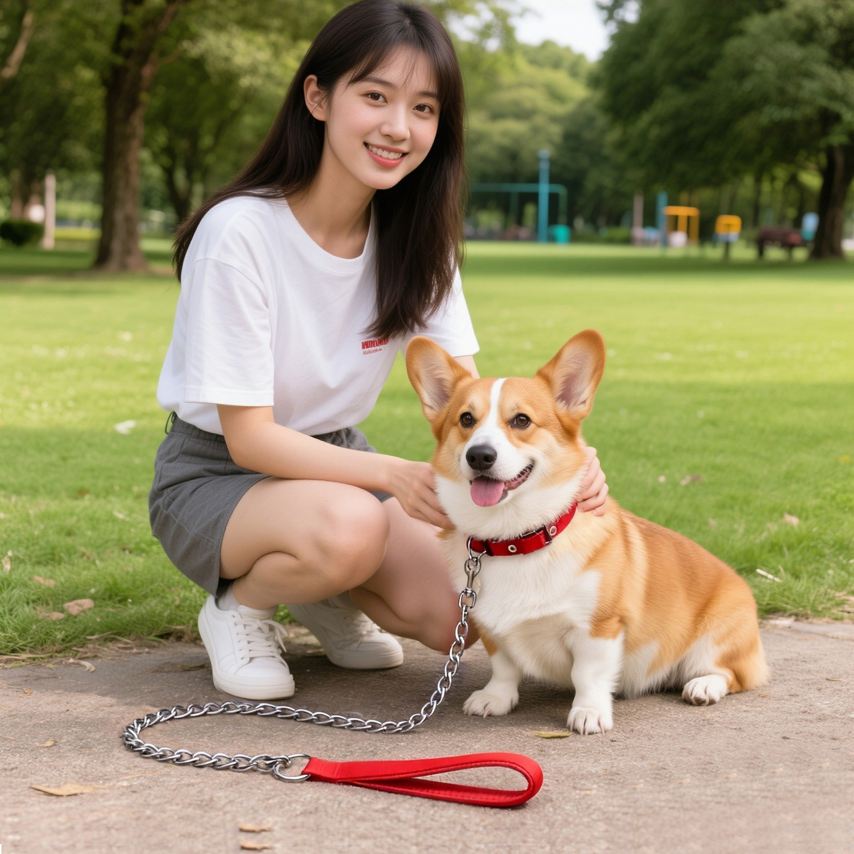 狗狗防咬牵引绳柯基金毛中小型犬狗铁链子防爆冲萨摩耶泰迪遛狗绳