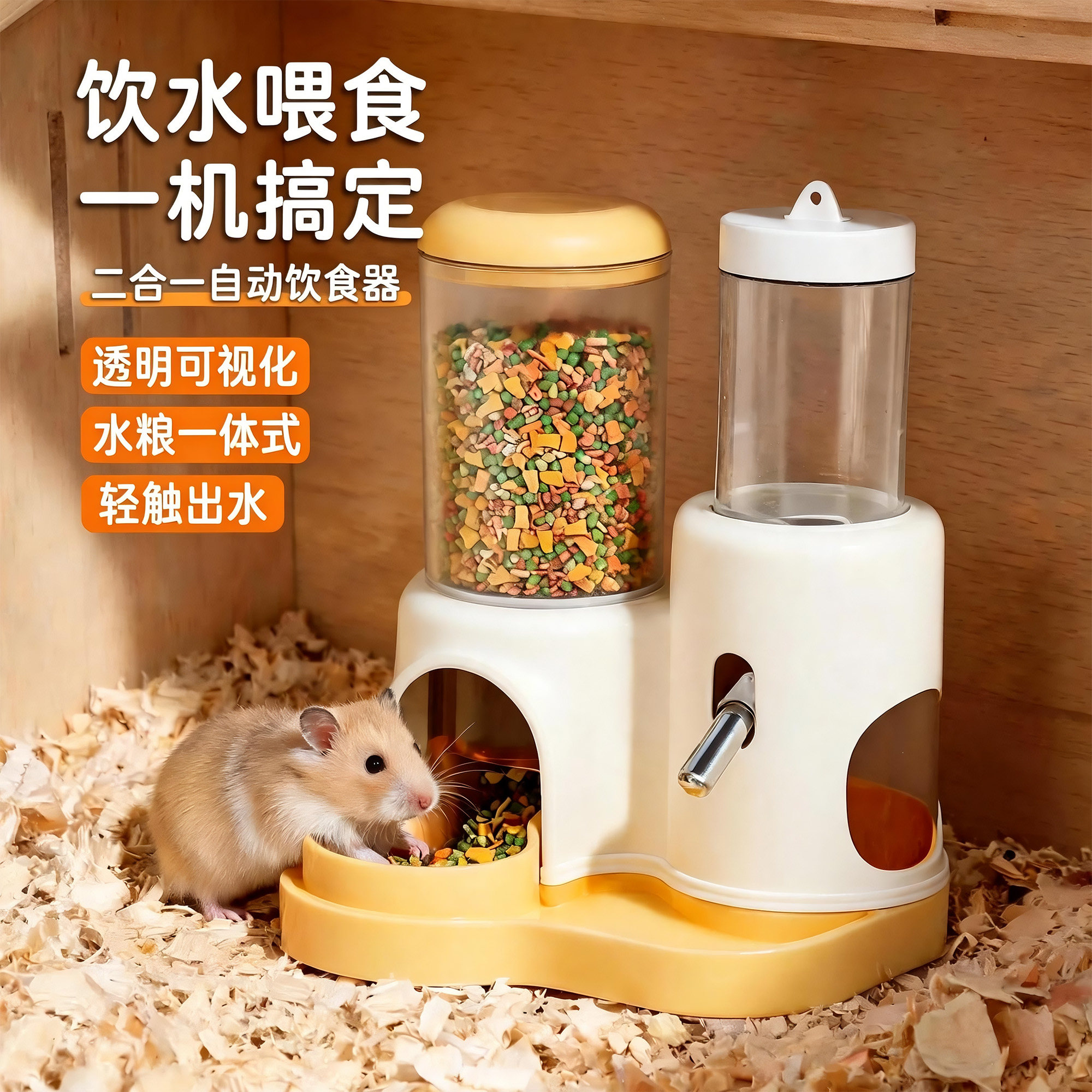 仓鼠自动喂食器饮水喝水专用真空不漏水二合一金丝熊食盆饭碗水壶