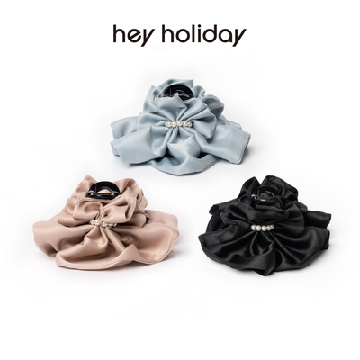 hey holiday甜美少女缎面褶皱珍珠抓夹盘发夹简约高级感发夹