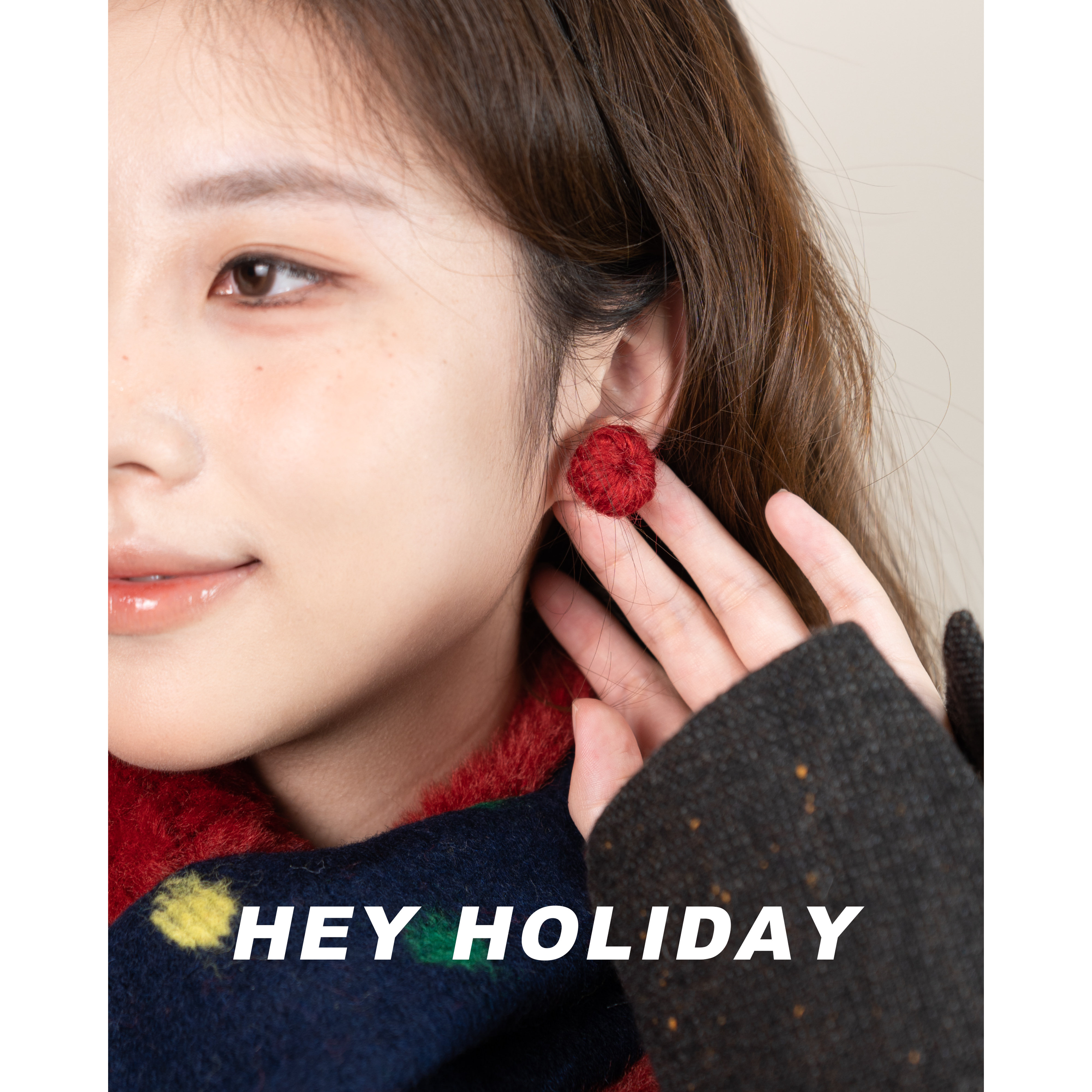 hey holiday新款毛线耳钉百搭少女简约可爱复古气质耳饰甜美