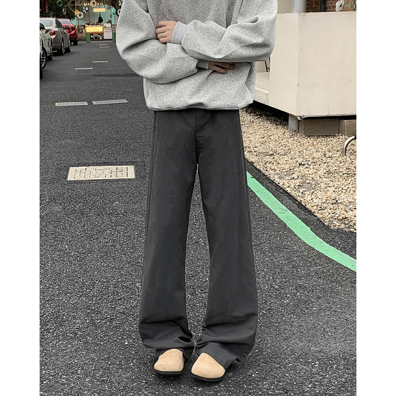 跨境美式水洗灰色阔腿牛仔裤男秋冬宽松复古cleanfit直筒拖地长裤