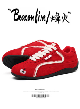 红色德训鞋女款2025春季新款百搭休闲复古高级感平底运动赛车鞋男