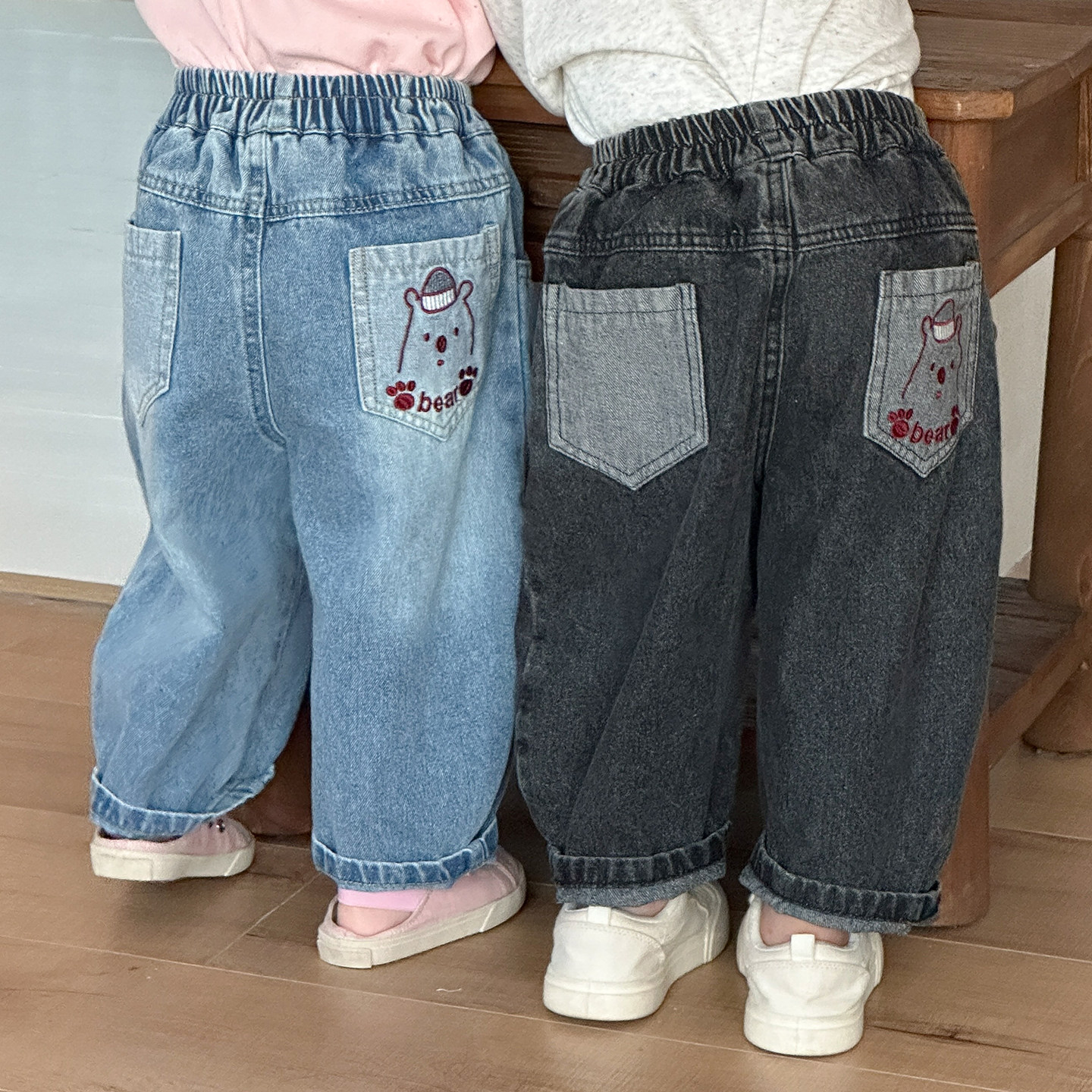 男女童宽松休闲弯刀牛仔裤